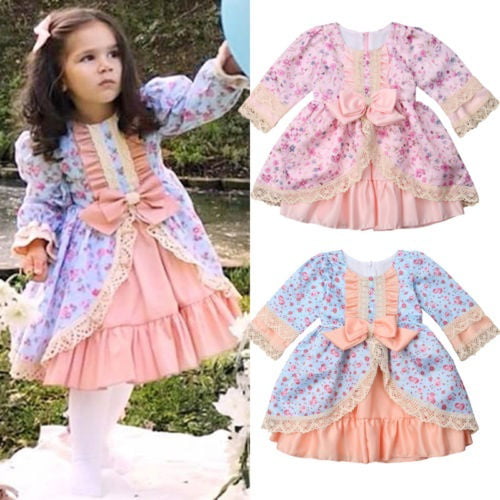 Kids Toddler Baby Girl Long Sleeve Floral Bowknot Party Xmas Princess Tutu Dress